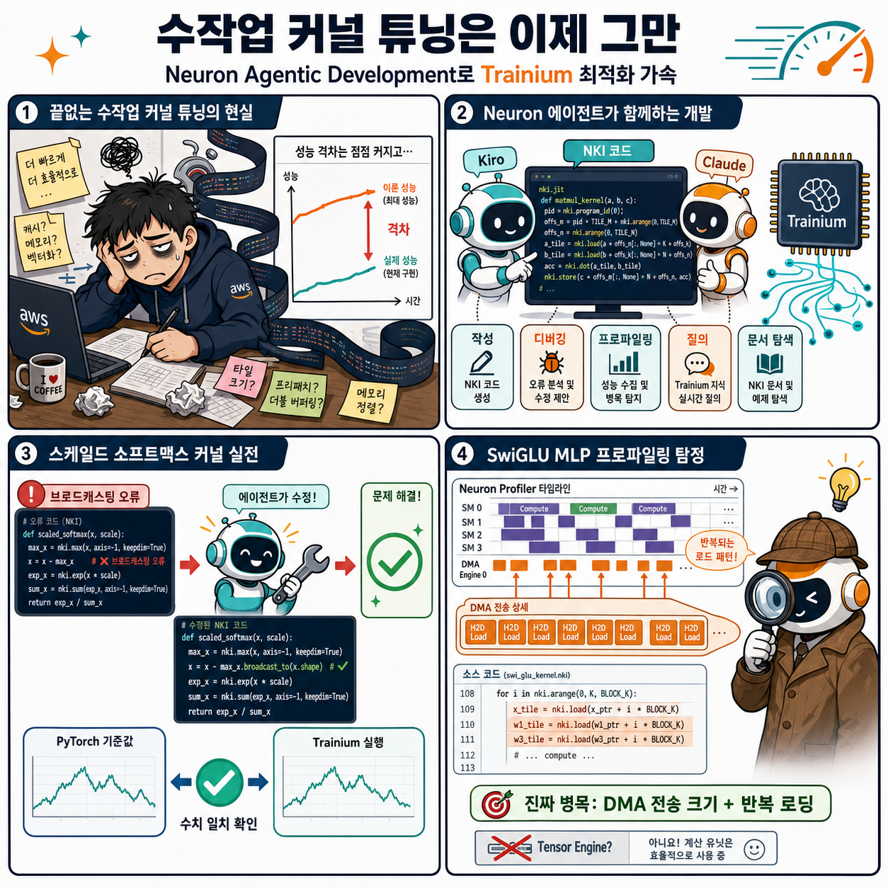 Stop hand-tuning kernels: How Neuron Agentic Development accelerates AWS Trainium optimizations 내용을 설명하는 본문 이미지