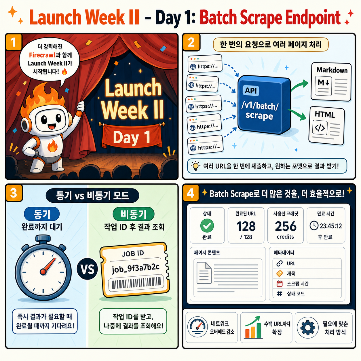 Launch Week II - Day 1: Announcing the Batch Scrape Endpoint 내용을 설명하는 본문 이미지