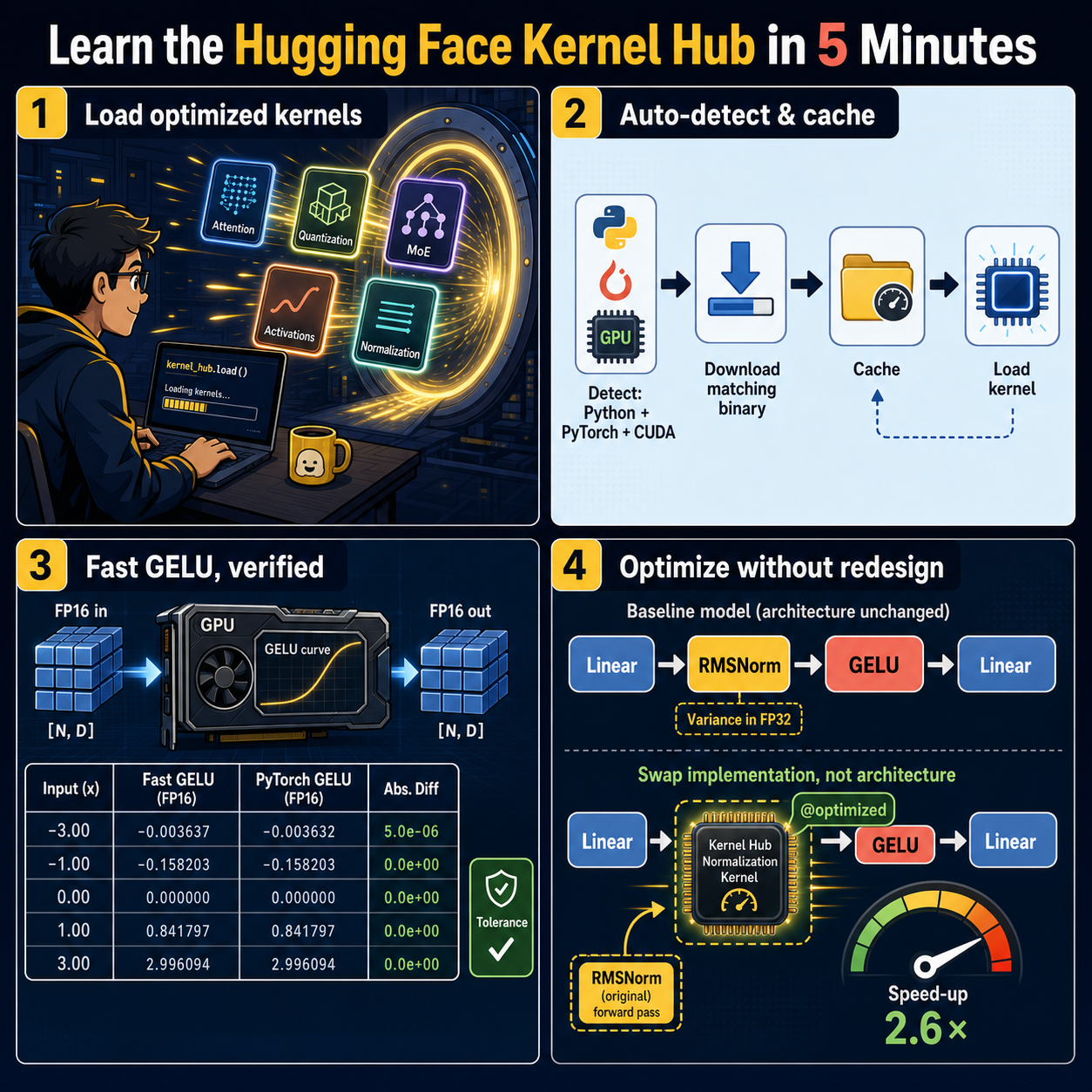 Learn the Hugging Face Kernel Hub in 5 Minutes 내용을 설명하는 본문 이미지