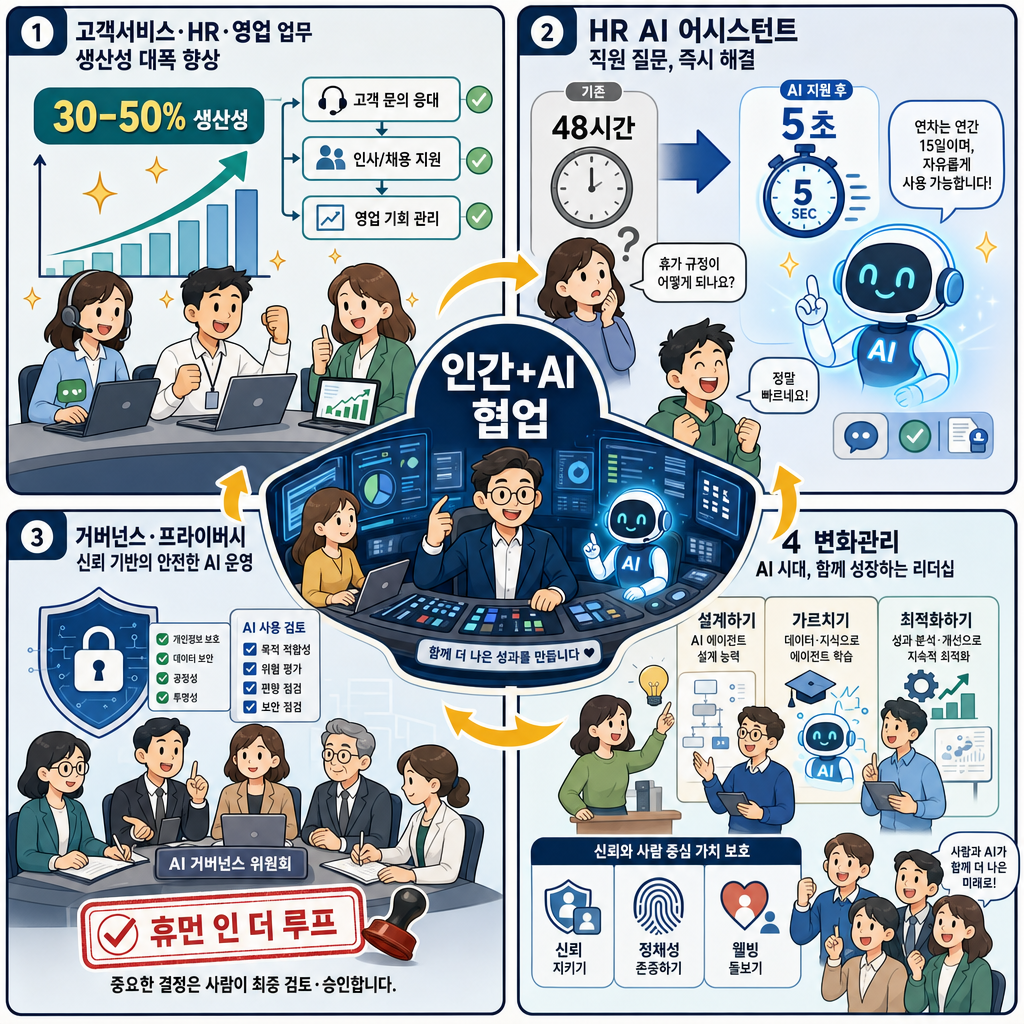 Learning to lead in a hybrid human-AI enterprise 내용을 설명하는 본문 이미지