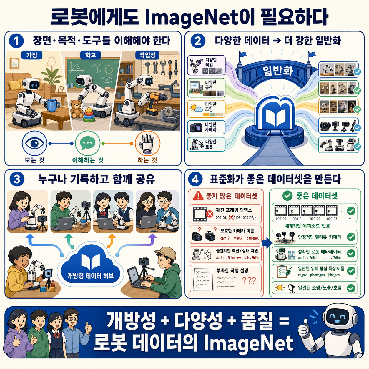 LeRobot Community Datasets: The “ImageNet” of Robotics — When and How? 내용을 설명하는 본문 이미지