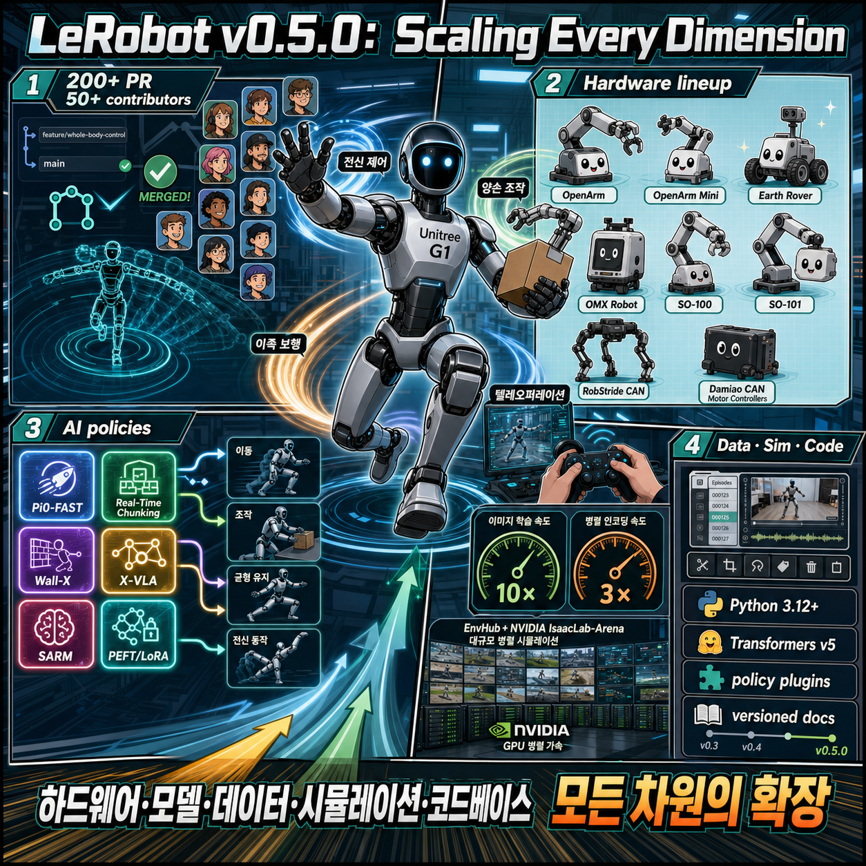 LeRobot v0.5.0: Scaling Every Dimension 내용을 설명하는 본문 이미지