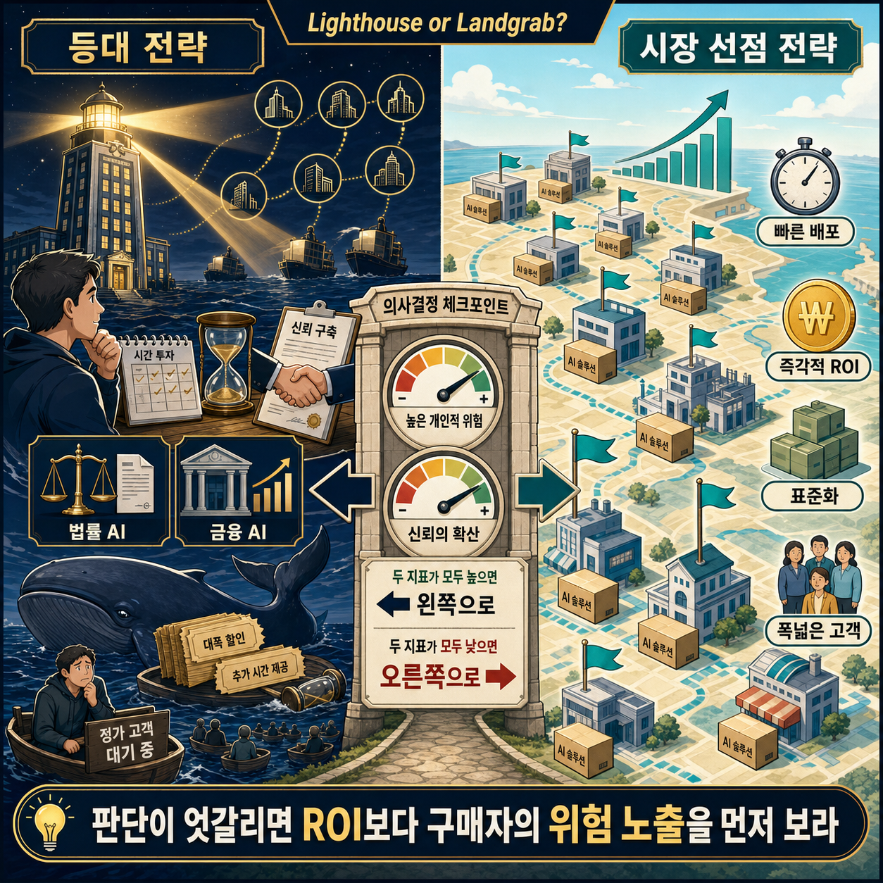 Lighthouse or Landgrab? How to Pick Your AI Sales Strategy 내용을 설명하는 본문 이미지