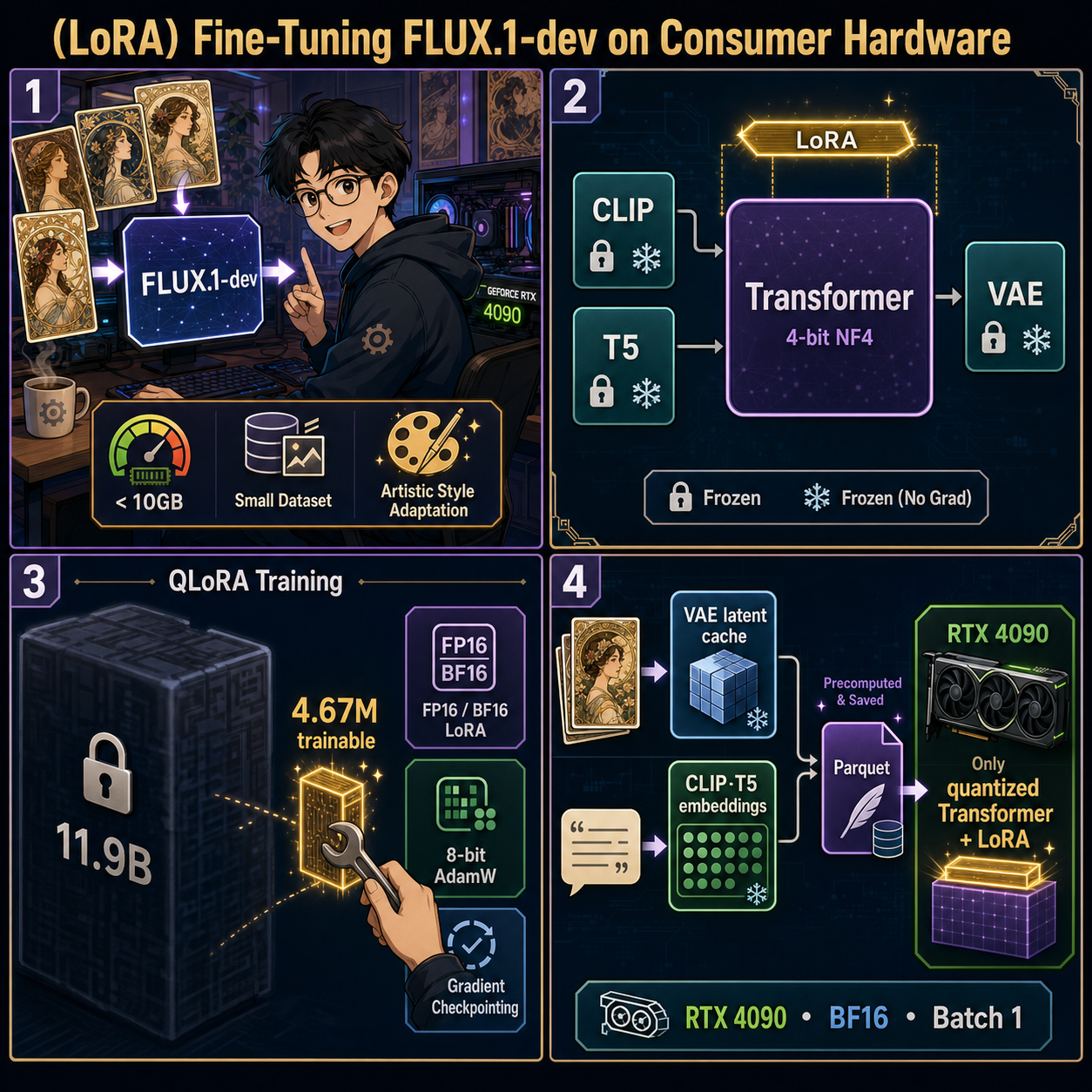 (LoRA) Fine-Tuning FLUX.1-dev on Consumer Hardware 내용을 설명하는 본문 이미지