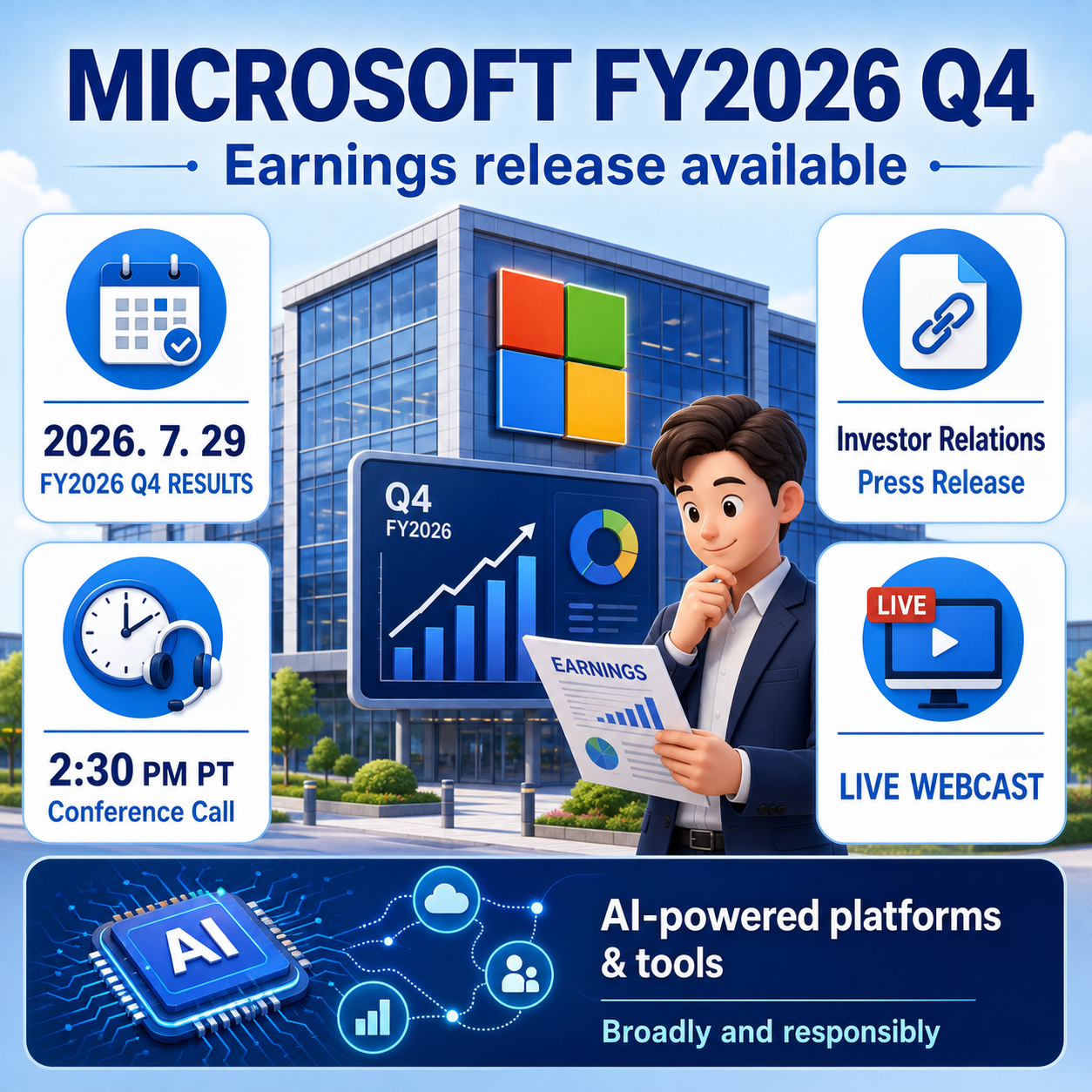 Microsoft earnings press release available on Investor Relations website - Source 내용을 설명하는 본문 이미지