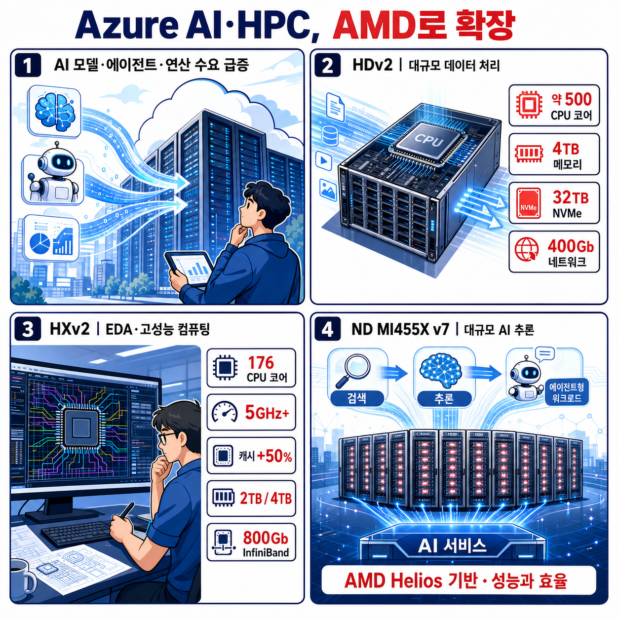 Microsoft expands Azure AI and HPC infrastructure with AMD - The Official Microsoft Blog 내용을 설명하는 본문 이미지