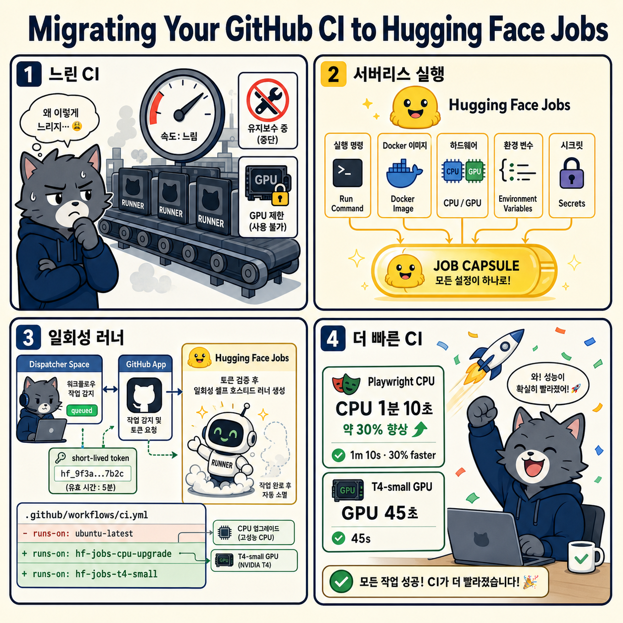Migrating Your GitHub CI to Hugging Face Jobs 내용을 설명하는 본문 이미지