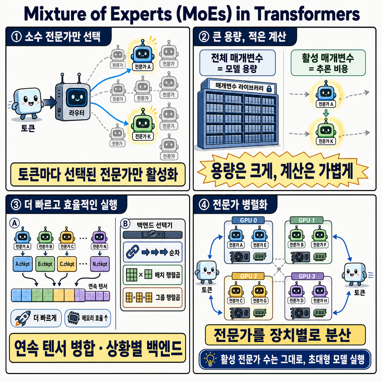 Mixture of Experts (MoEs) in Transformers 내용을 설명하는 본문 이미지