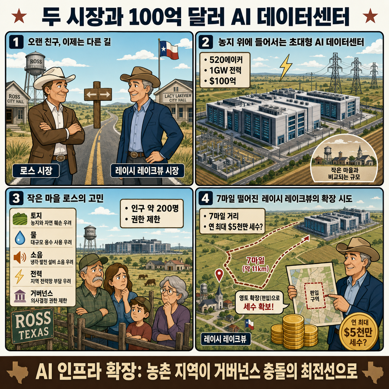Two mayors, one $10 billion AI data center, and a growing divide in small-town Texas 내용을 설명하는 본문 이미지