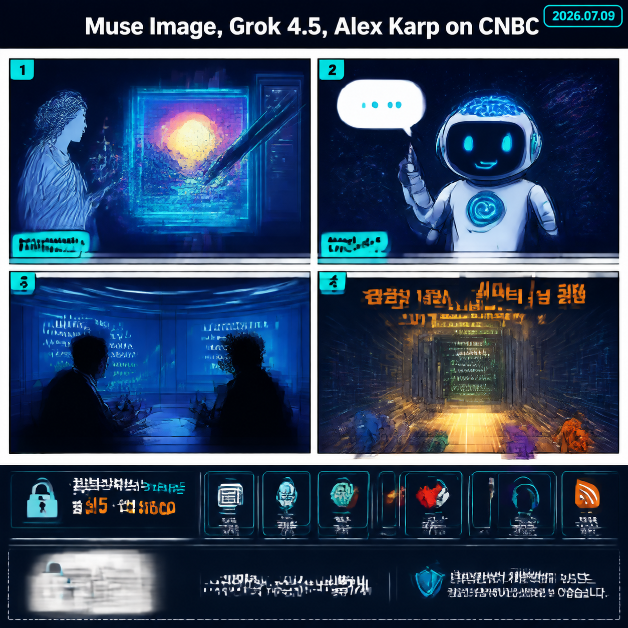 Muse Image, Grok 4.5, Alex Karp on CNBC 내용을 설명하는 본문 이미지