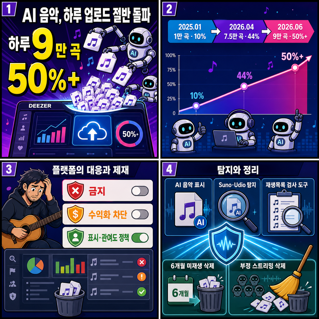 Music streamer Deezer says more than 50% of daily uploads are AI-generated 내용을 설명하는 본문 이미지