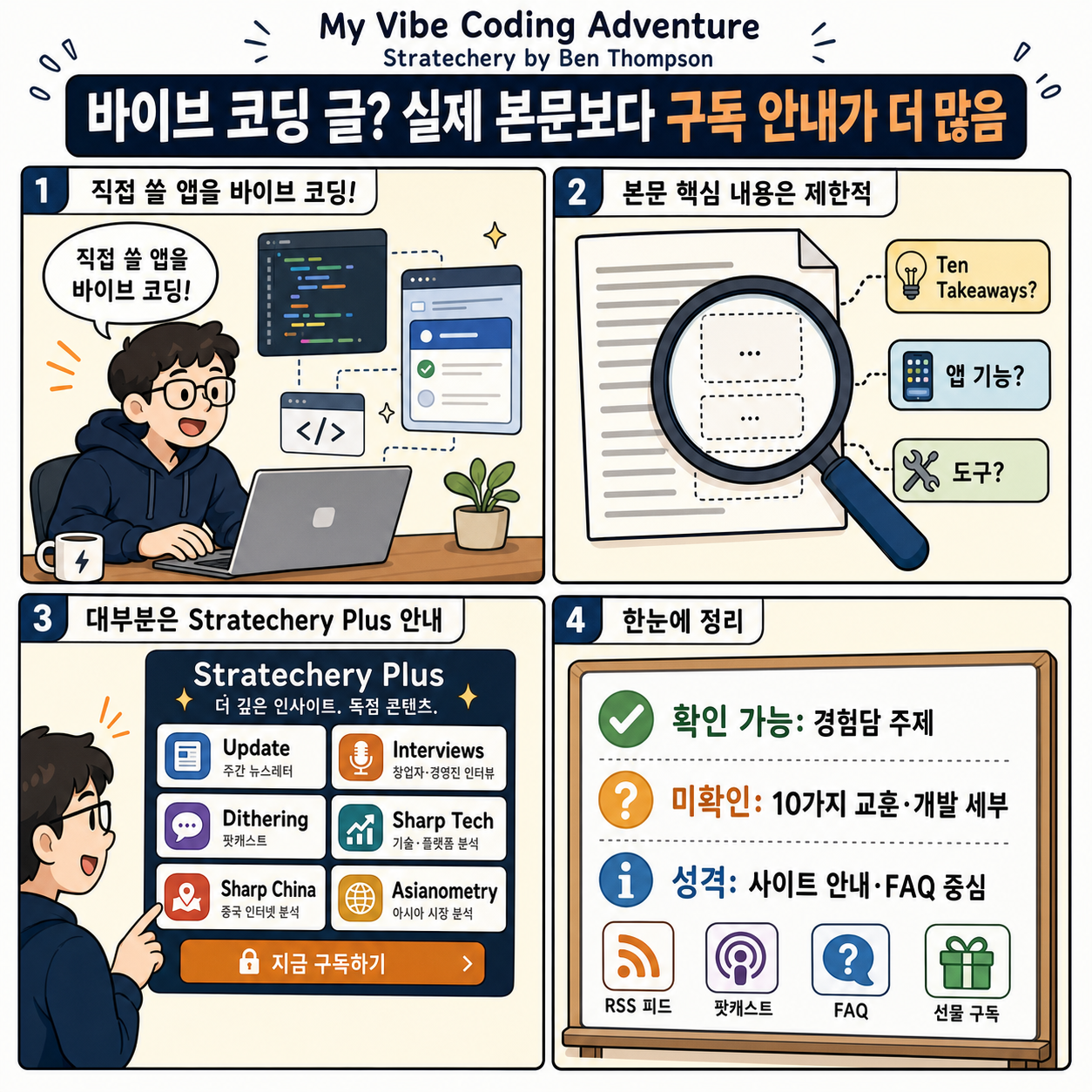 My Vibe Coding Adventure, The App and the Experience, Ten Takeaways – Stratechery by Ben Thompson 내용을 설명하는 본문 이미지