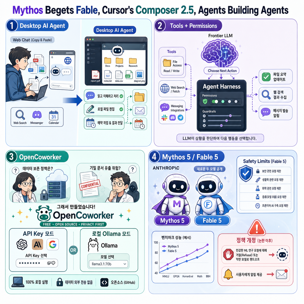 Mythos Begets Fable, Cursor's Composer 2.5, Agents Building Agents 내용을 설명하는 본문 이미지