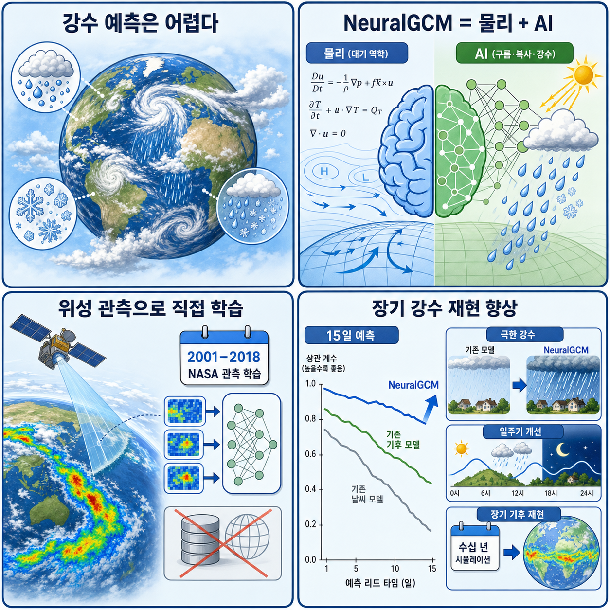 NeuralGCM harnesses AI to better simulate long-range global precipitation 내용을 설명하는 본문 이미지