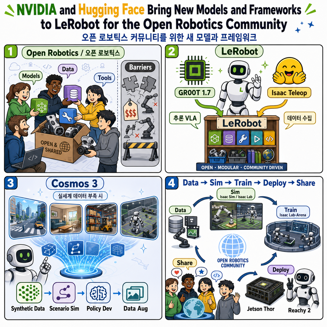 NVIDIA and Hugging Face Bring New Models and Frameworks to LeRobot for the Open Robotics Community 내용을 설명하는 본문 이미지