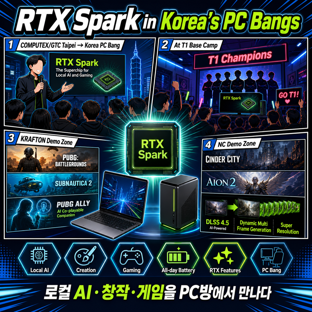 NVIDIA, KRAFTON, NC and Reigning ‘League of Legends’ Champions T1 Celebrate RTX Spark at Korea’s PC Bangs 내용을 설명하는 본문 이미지