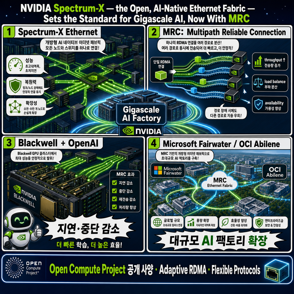 NVIDIA Spectrum-X — the Open, AI-Native Ethernet Fabric — Sets the Standard for Gigascale AI, Now With MRC 내용을 설명하는 본문 이미지