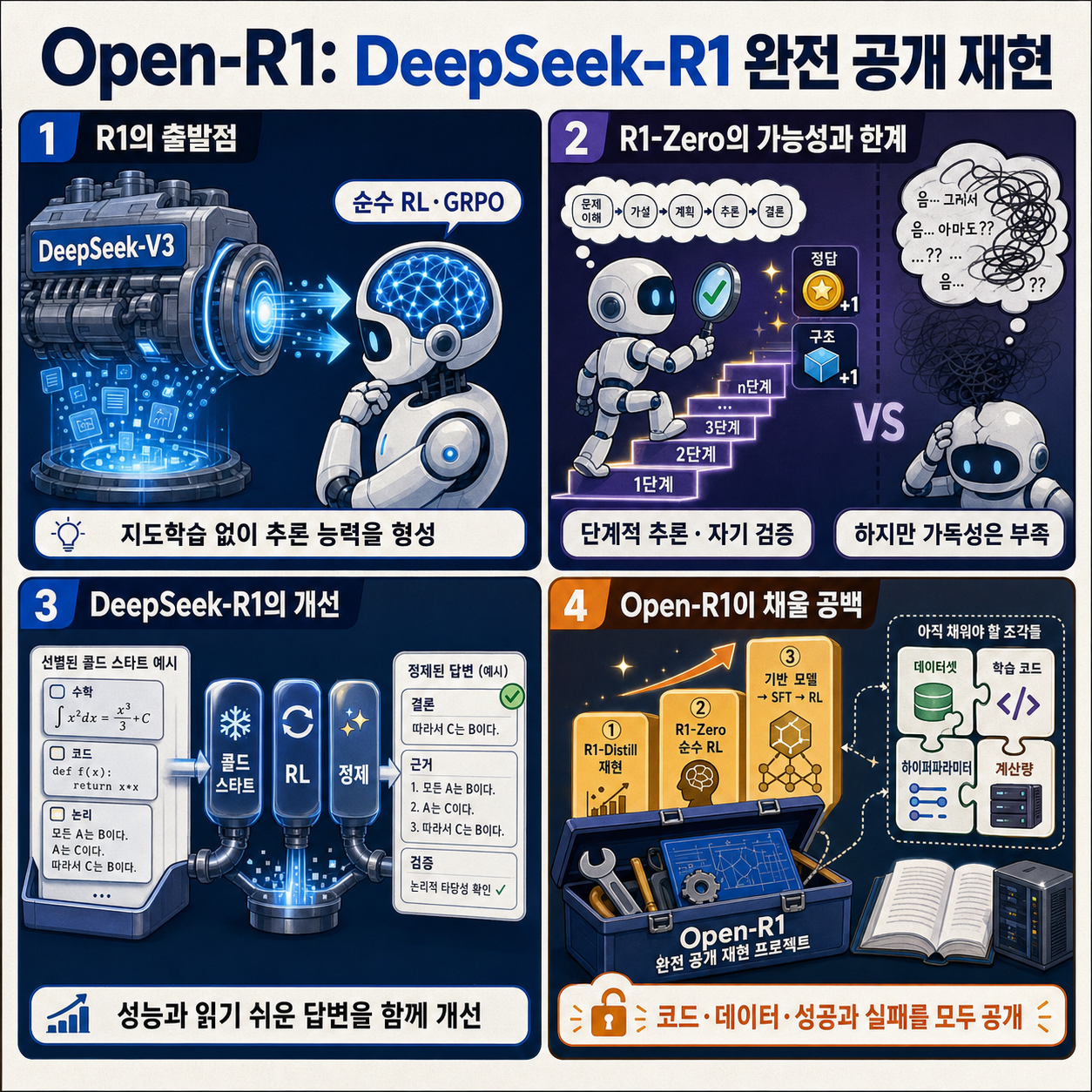 Open-R1: a fully open reproduction of DeepSeek-R1 내용을 설명하는 본문 이미지