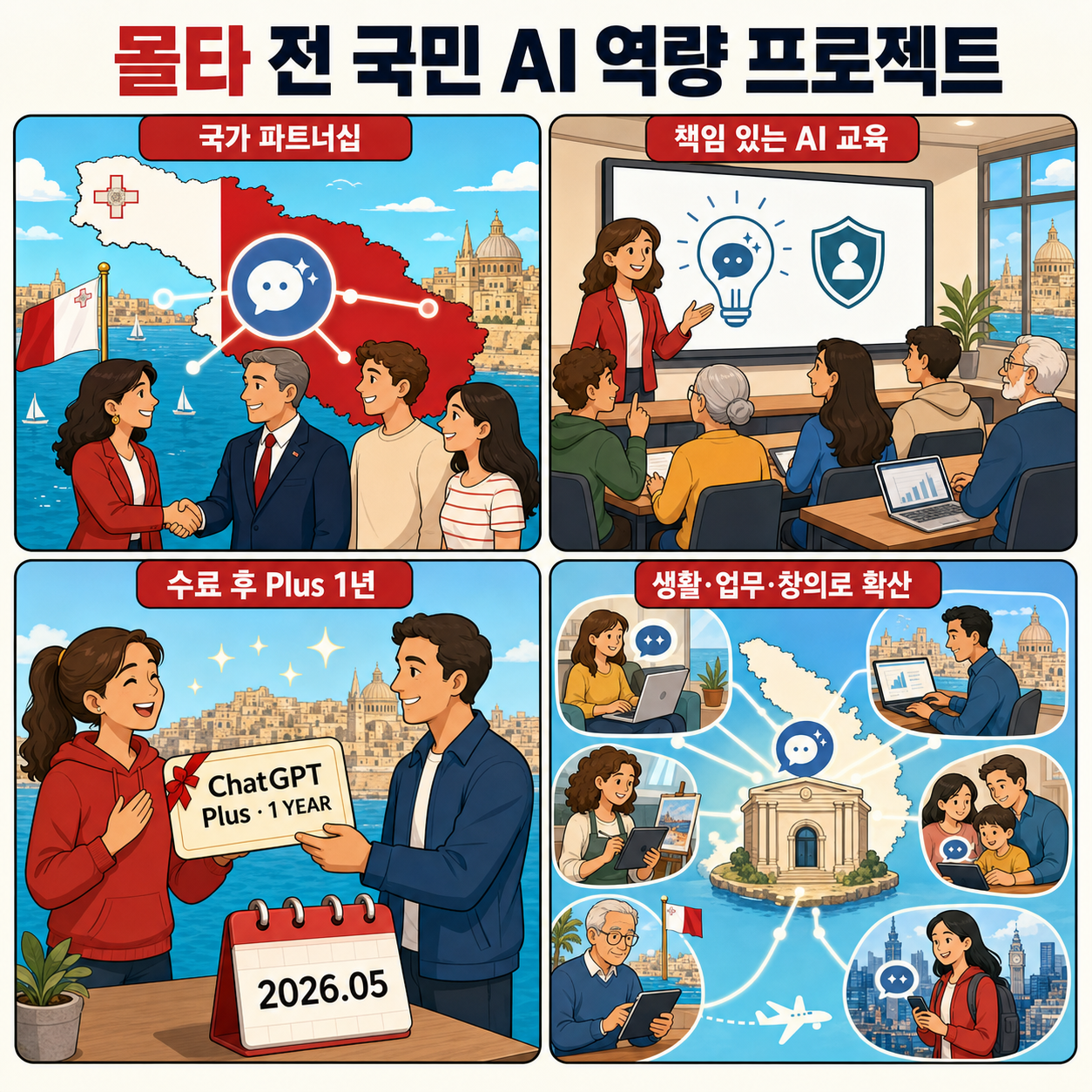 OpenAI and Malta partner to bring ChatGPT Plus to all citizens 내용을 설명하는 본문 이미지