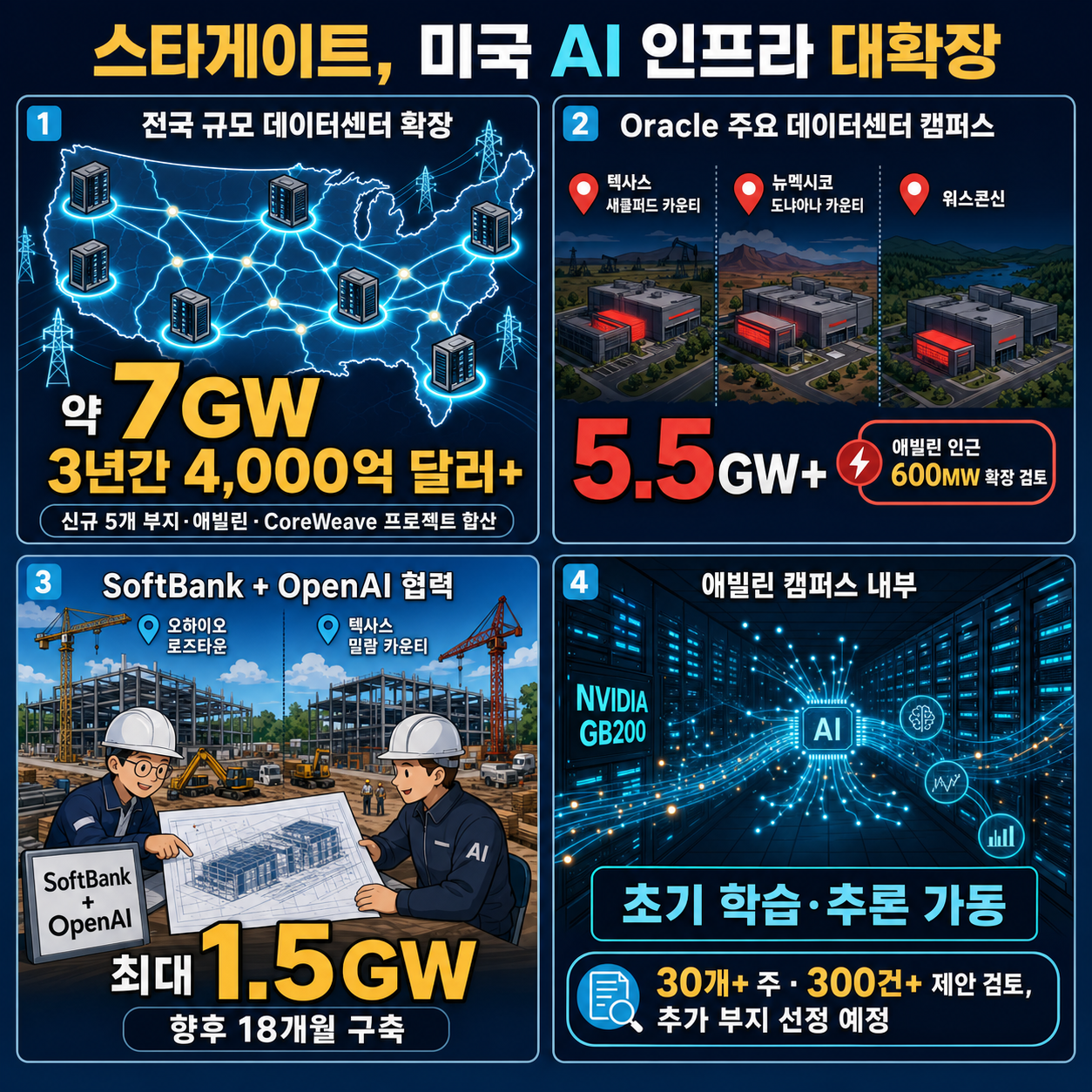OpenAI, Oracle, and SoftBank expand Stargate with five new AI data center sites 내용을 설명하는 본문 이미지