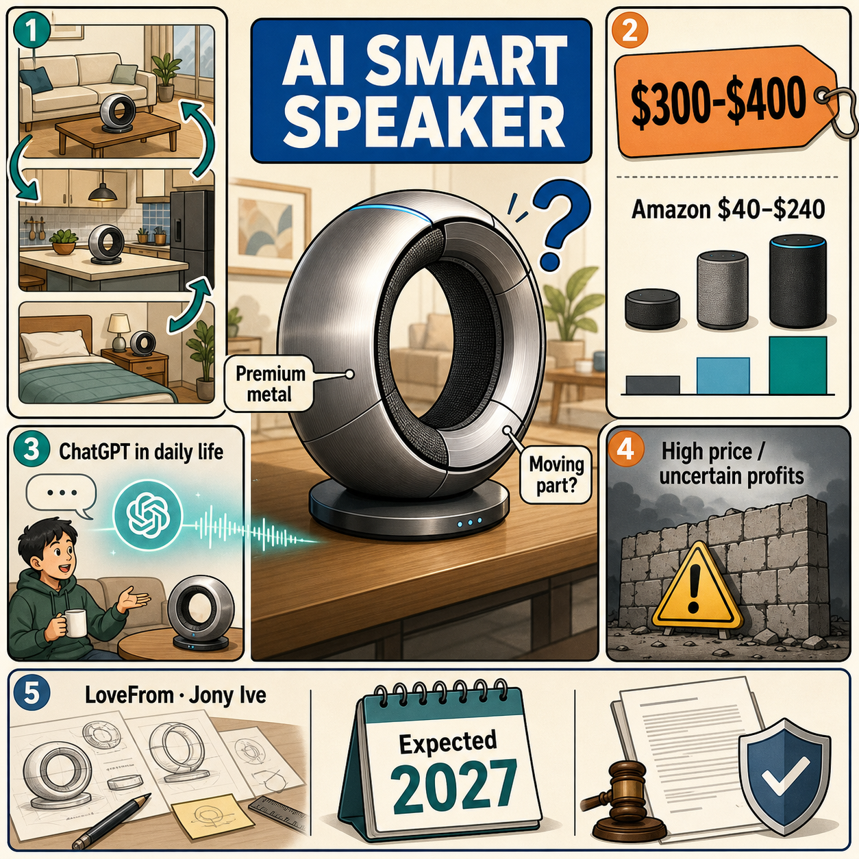 OpenAI's new AI smart speaker will reportedly sell for between $300 and $400 내용을 설명하는 본문 이미지