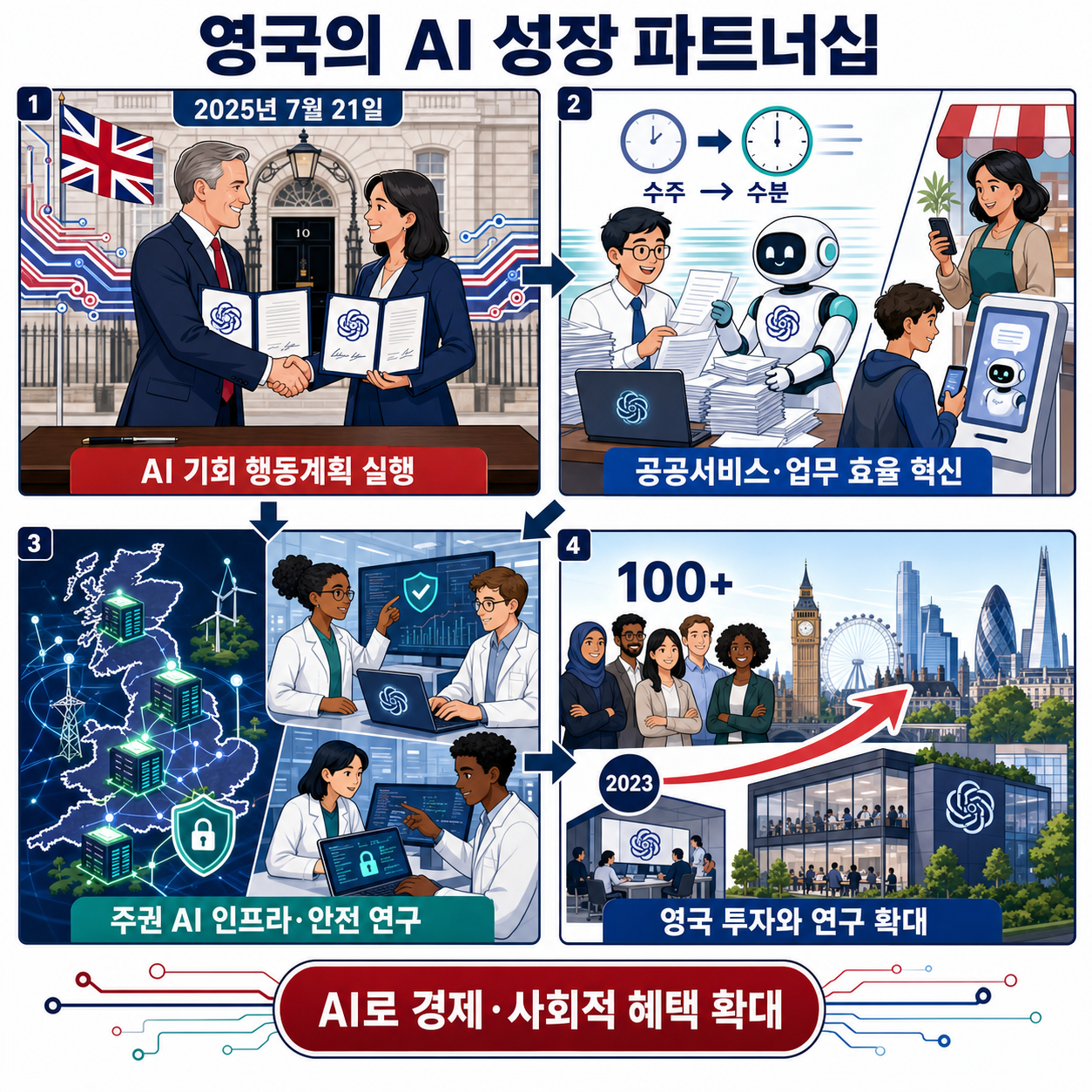 OpenAI and UK Government announce strategic partnership to deliver AI-driven growth 내용을 설명하는 본문 이미지