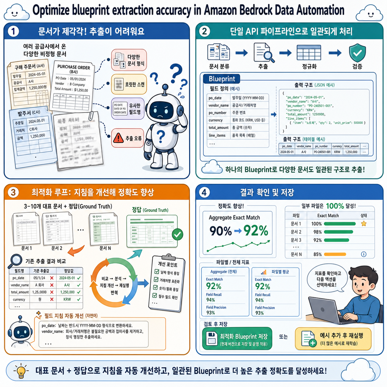 Optimize blueprint extraction accuracy in Amazon Bedrock Data Automation 내용을 설명하는 본문 이미지