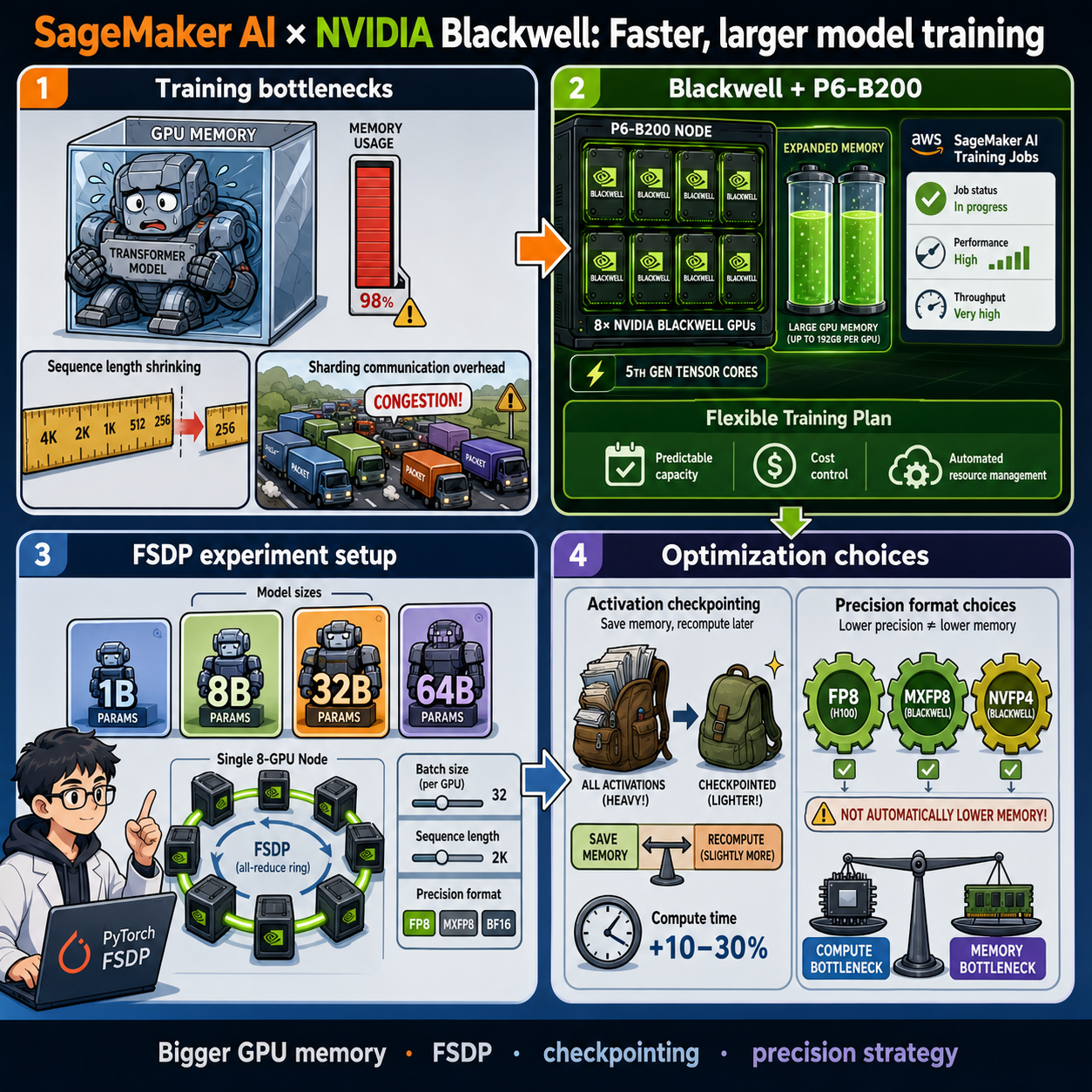 Optimize model training on Amazon SageMaker AI with NVIDIA Blackwell 내용을 설명하는 본문 이미지