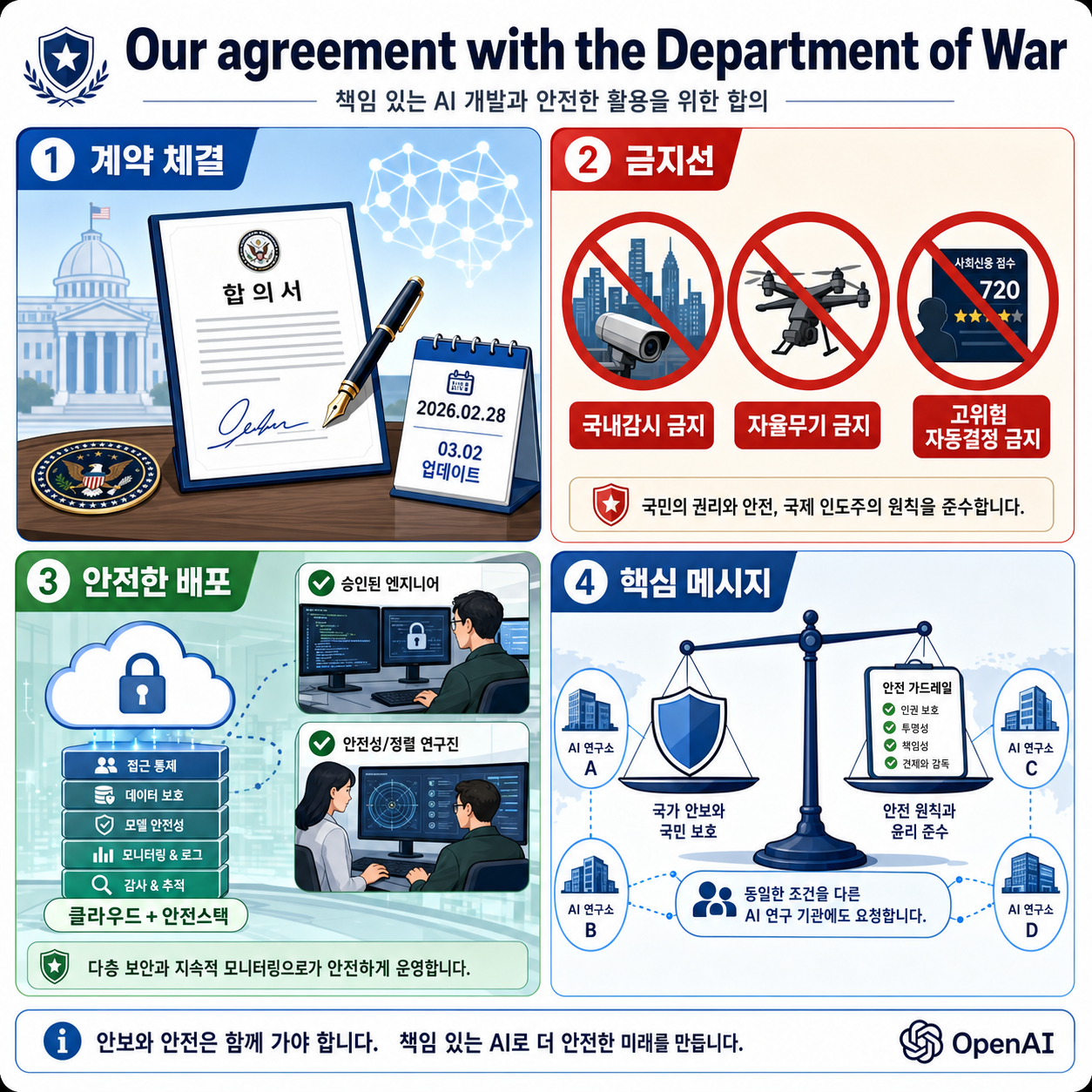 Our agreement with the Department of War 내용을 설명하는 본문 이미지