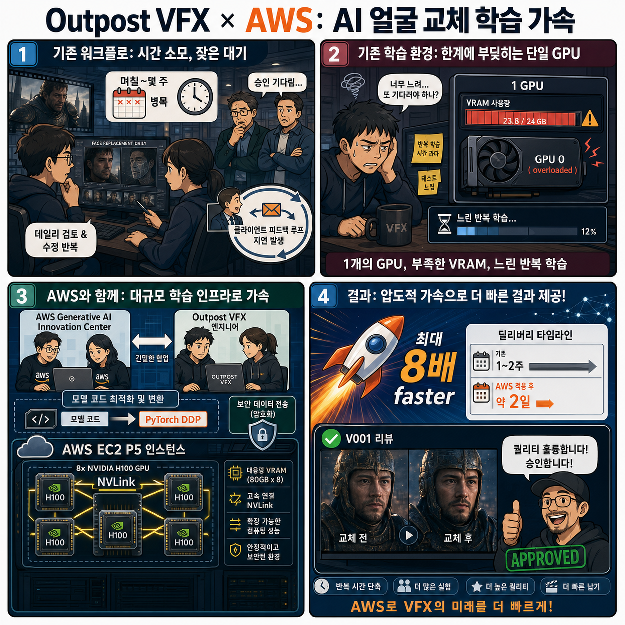 How Outpost VFX Uses AWS to Accelerate AI Model Training for Visual Effects 내용을 설명하는 본문 이미지