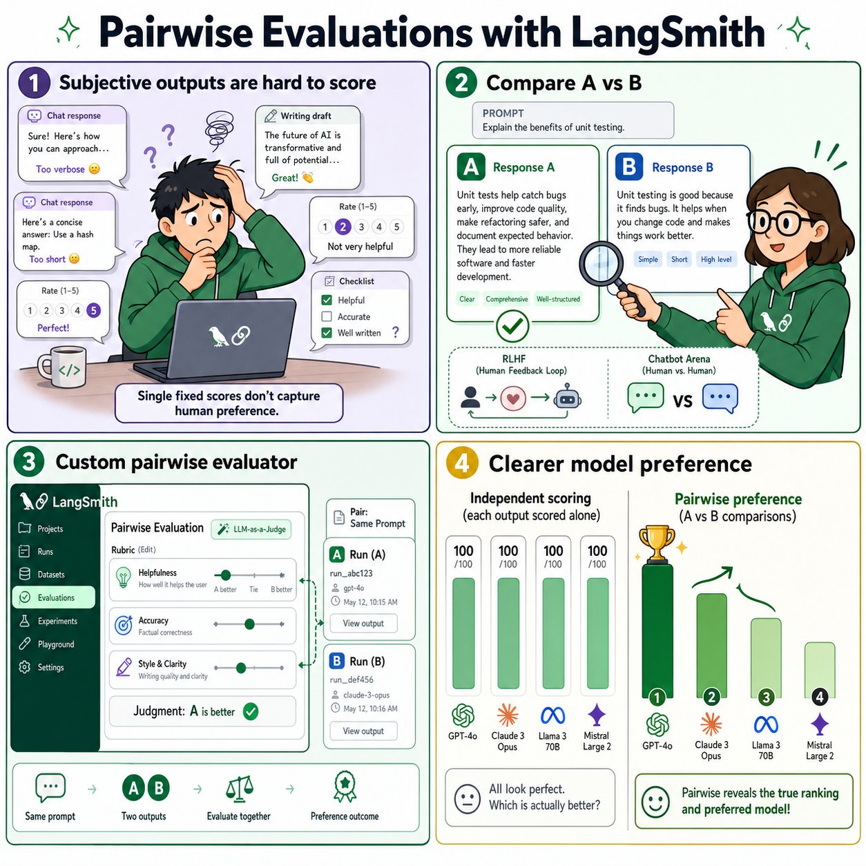 Pairwise Evaluations with LangSmith 내용을 설명하는 본문 이미지