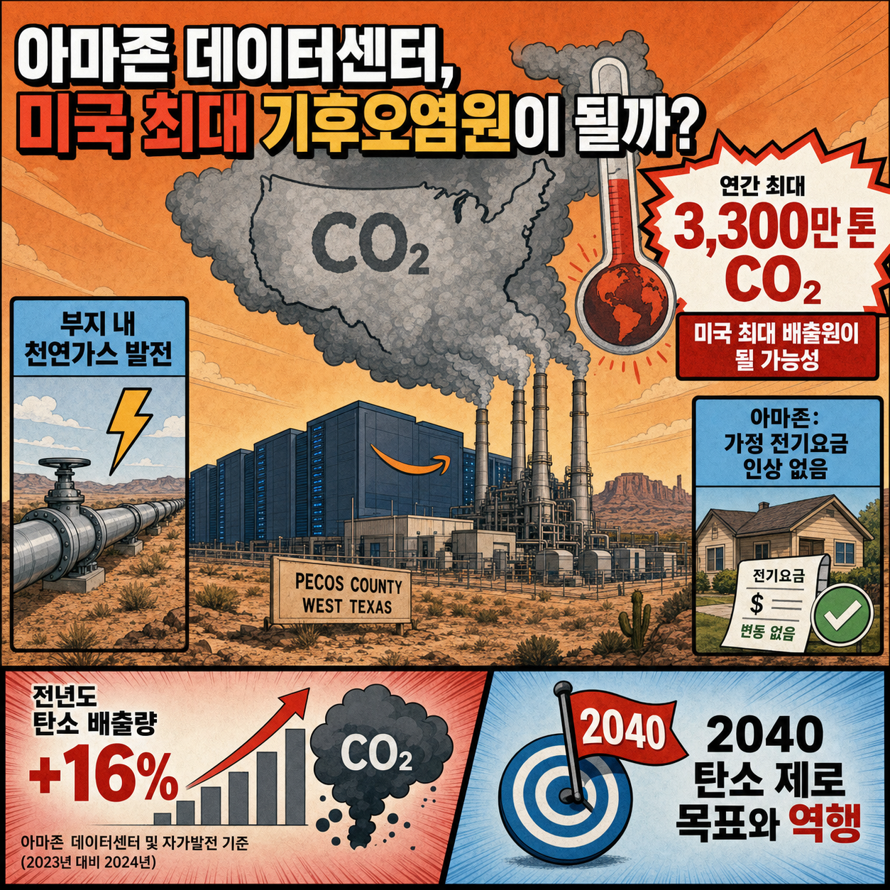 Planned Amazon data center could become the biggest climate polluter in the U.S. 내용을 설명하는 본문 이미지