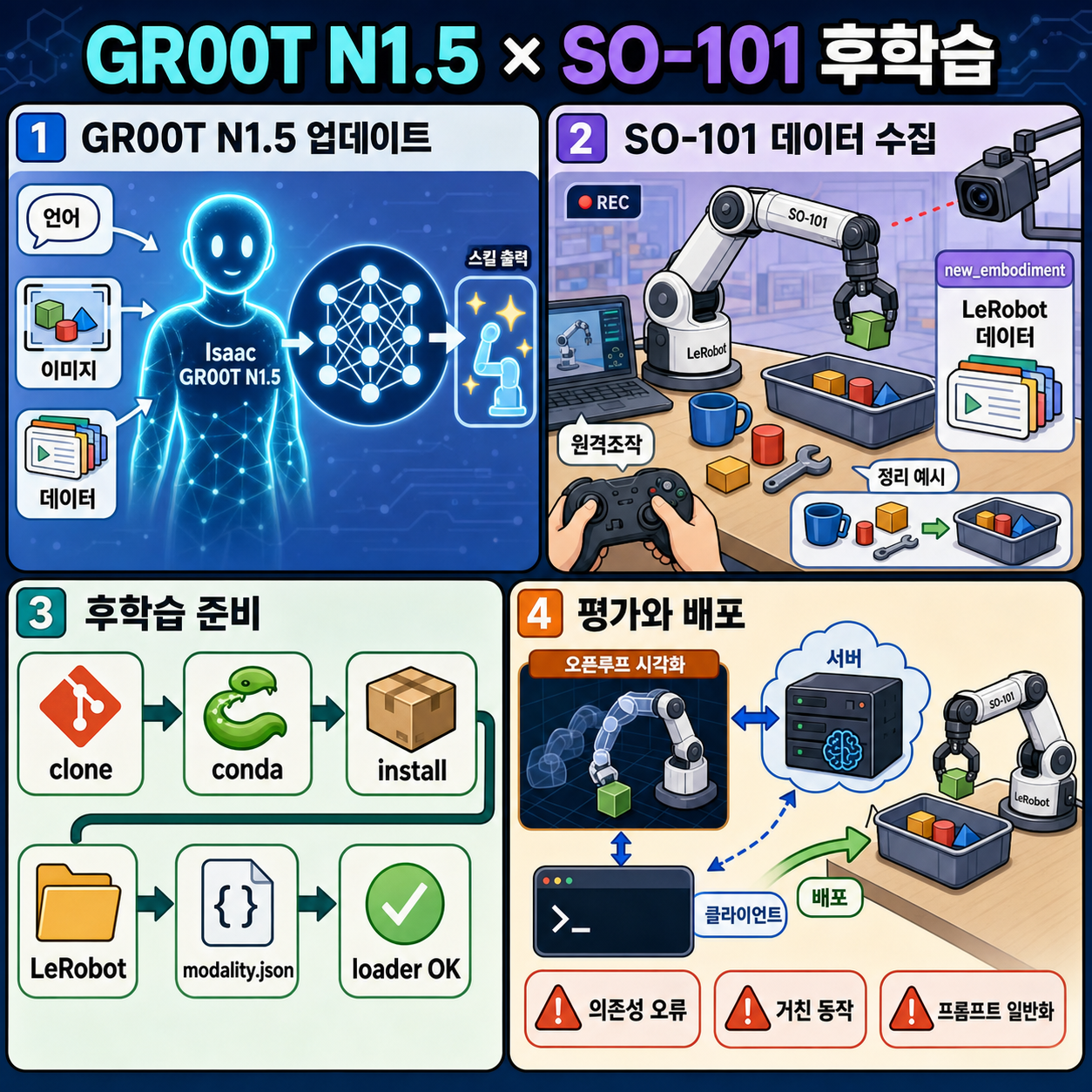 Post-Training Isaac GR00T N1.5 for LeRobot SO-101 Arm 내용을 설명하는 본문 이미지