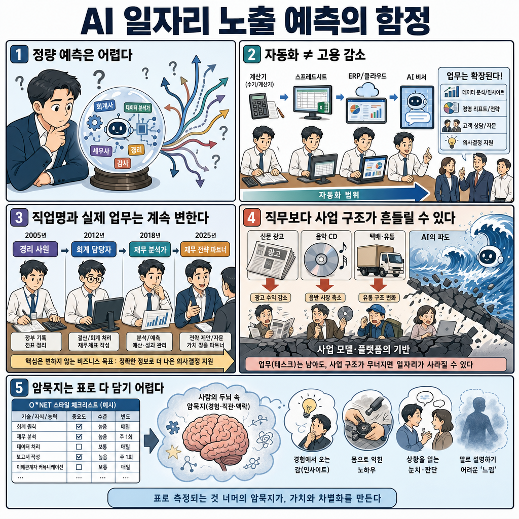 Predicting AI job exposure — Benedict Evans 내용을 설명하는 본문 이미지