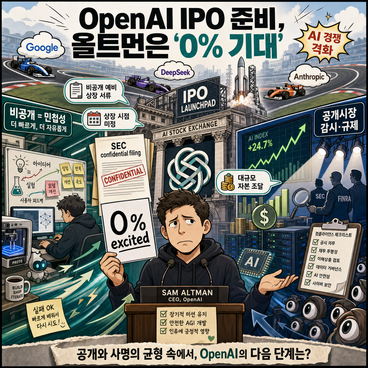 Sam Altman was ‘0%’ excited to be a CEO of a public company—but OpenAI is taking steps to compete in the AI IPO blitz anyway 내용을 설명하는 본문 이미지