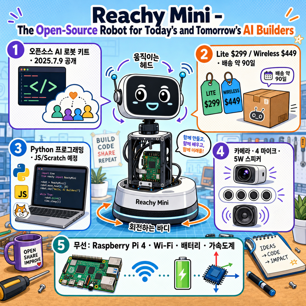 Reachy Mini - The Open-Source Robot for Today's and Tomorrow's AI Builders 내용을 설명하는 본문 이미지