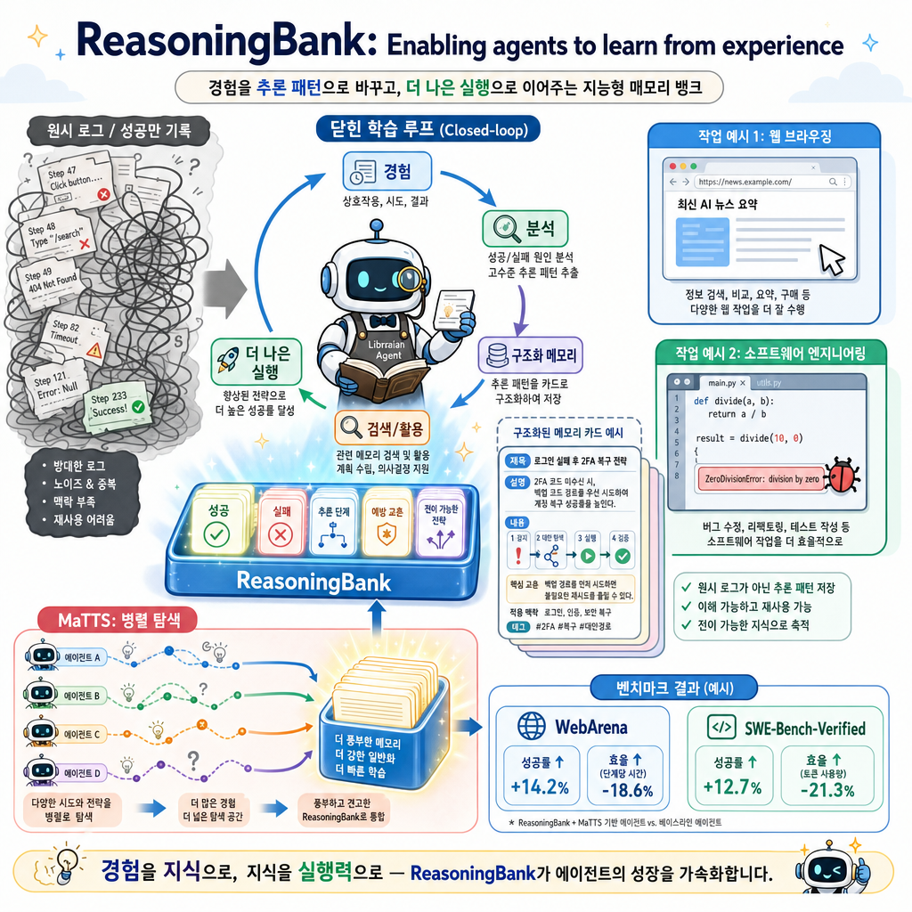 ReasoningBank: Enabling agents to learn from experience 내용을 설명하는 본문 이미지