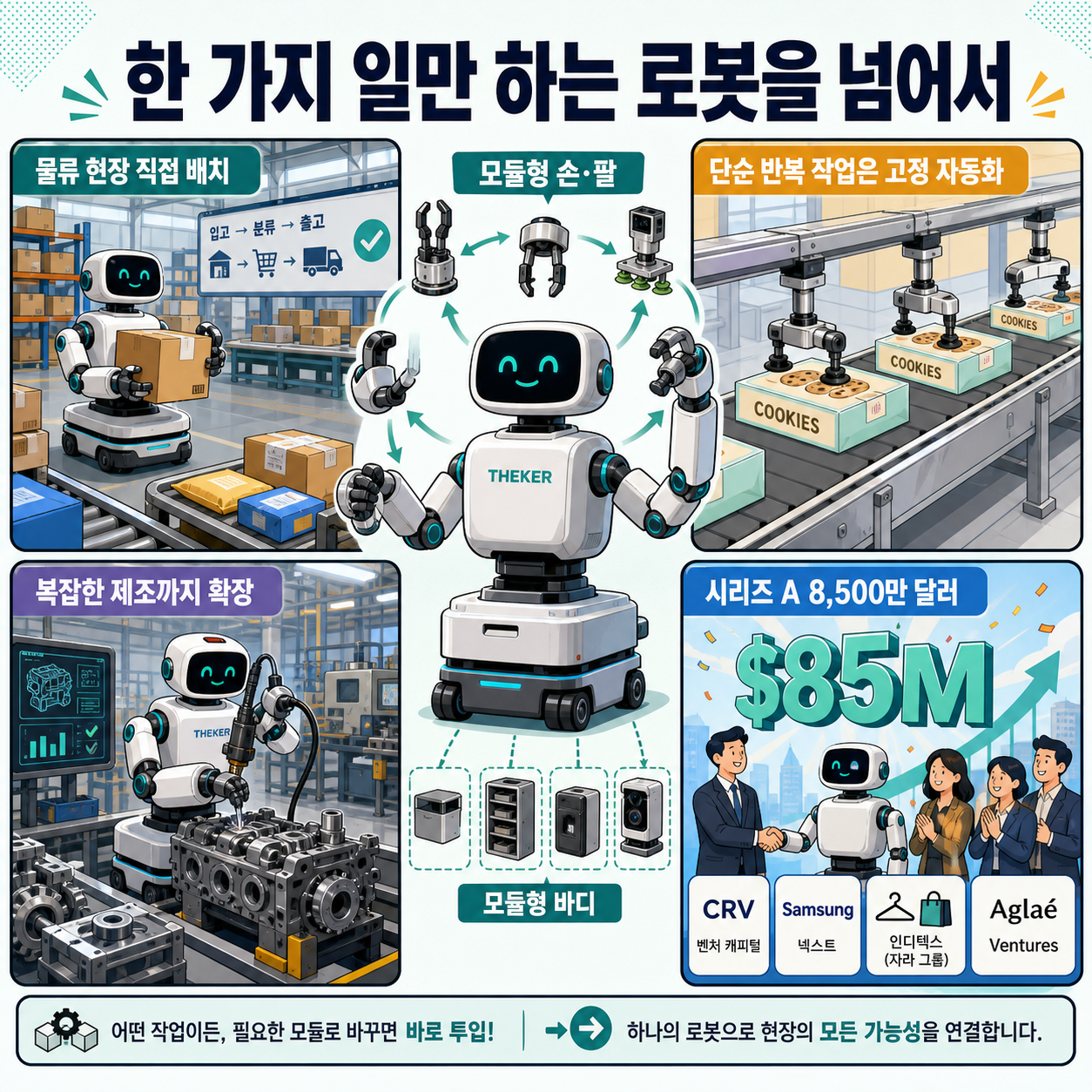 Theker just raised $85M to build the factory robot that doesn't specialize in anything 내용을 설명하는 본문 이미지