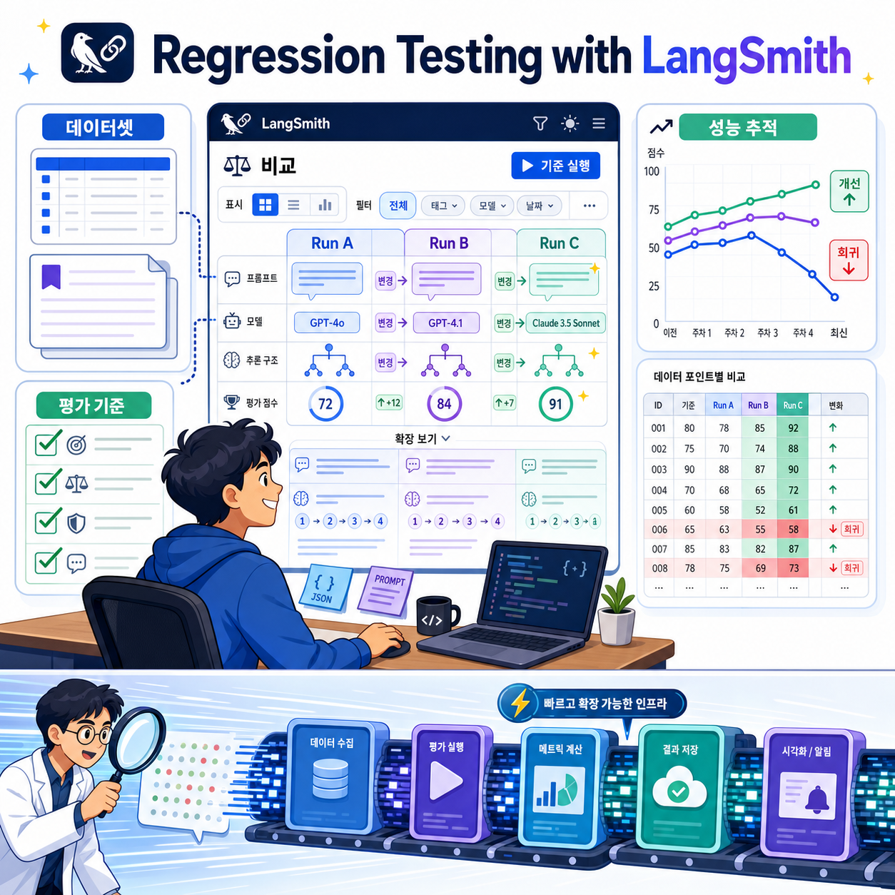 Regression Testing with LangSmith 내용을 설명하는 본문 이미지