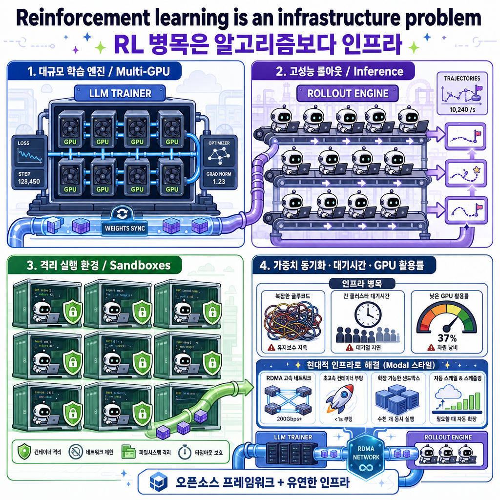 Reinforcement learning is an infrastructure problem 내용을 설명하는 본문 이미지