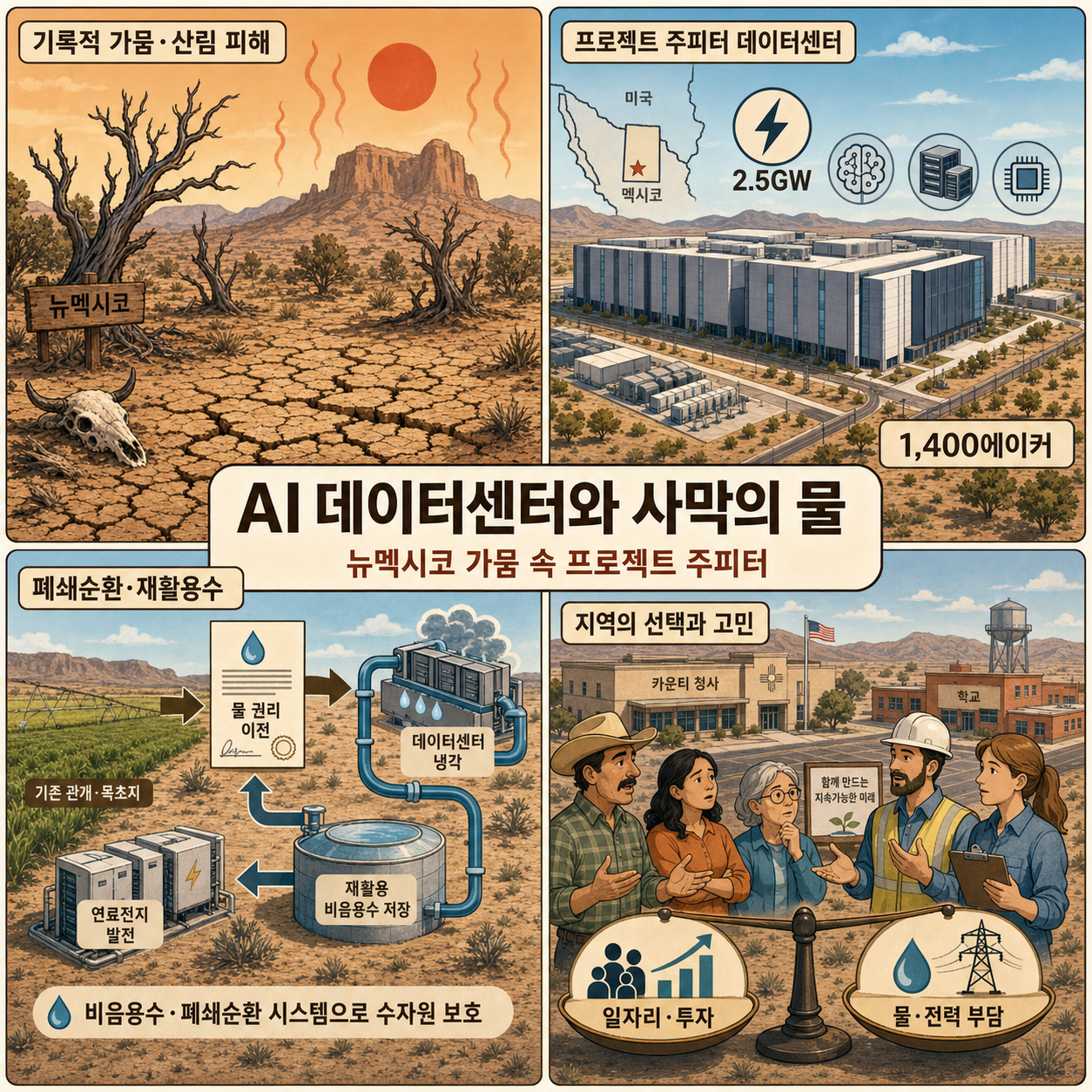 New Mexico is in a historic drought. Oracle and OpenAI designed their newest data center with that in mind 내용을 설명하는 본문 이미지