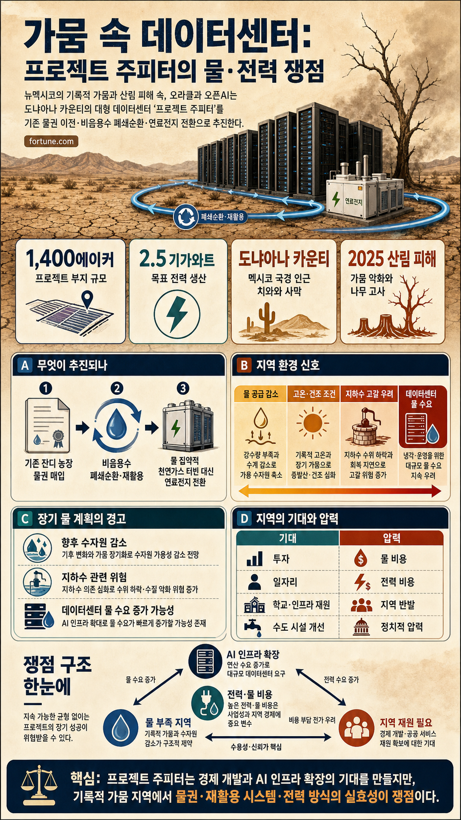 New Mexico is in a historic drought. Oracle and OpenAI designed their newest data center with that in mind 내용을 설명하는 본문 이미지