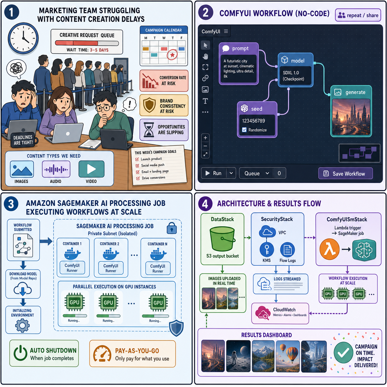 Running ComfyUI workflows on Amazon SageMaker AI processing jobs 내용을 설명하는 본문 이미지