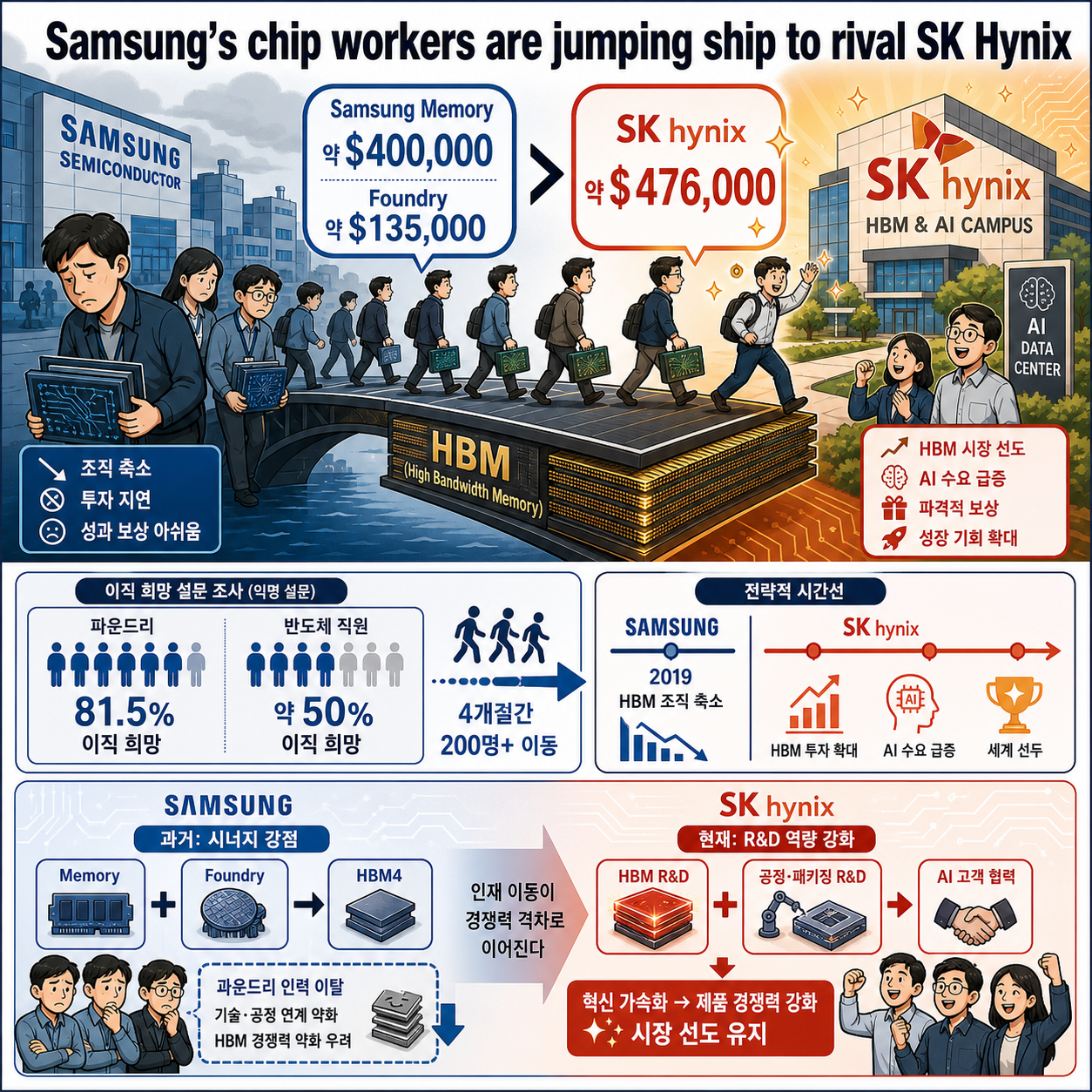 Samsung’s chip workers are jumping ship to rival SK Hynix 내용을 설명하는 본문 이미지