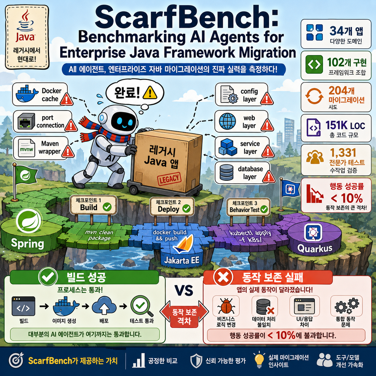 ScarfBench: Benchmarking AI Agents for Enterprise Java Framework Migration 내용을 설명하는 본문 이미지