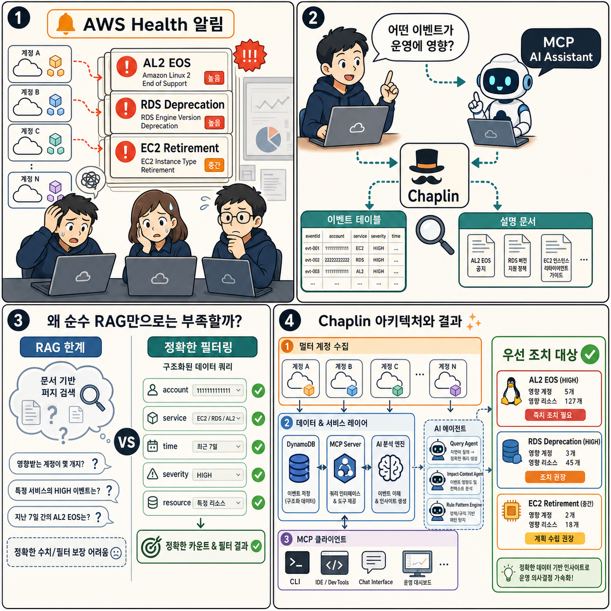 Build self-service AWS Health analytics to find actionable health insights with AI agents powered by Amazon Bedrock 내용을 설명하는 본문 이미지