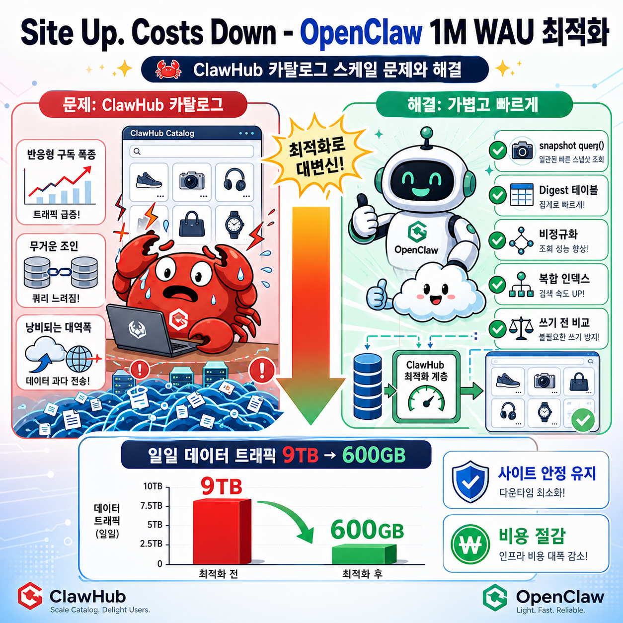 Site Up. Costs Down: Optimizing OpenClaw''s 1M Weekly Active Users 내용을 설명하는 본문 이미지