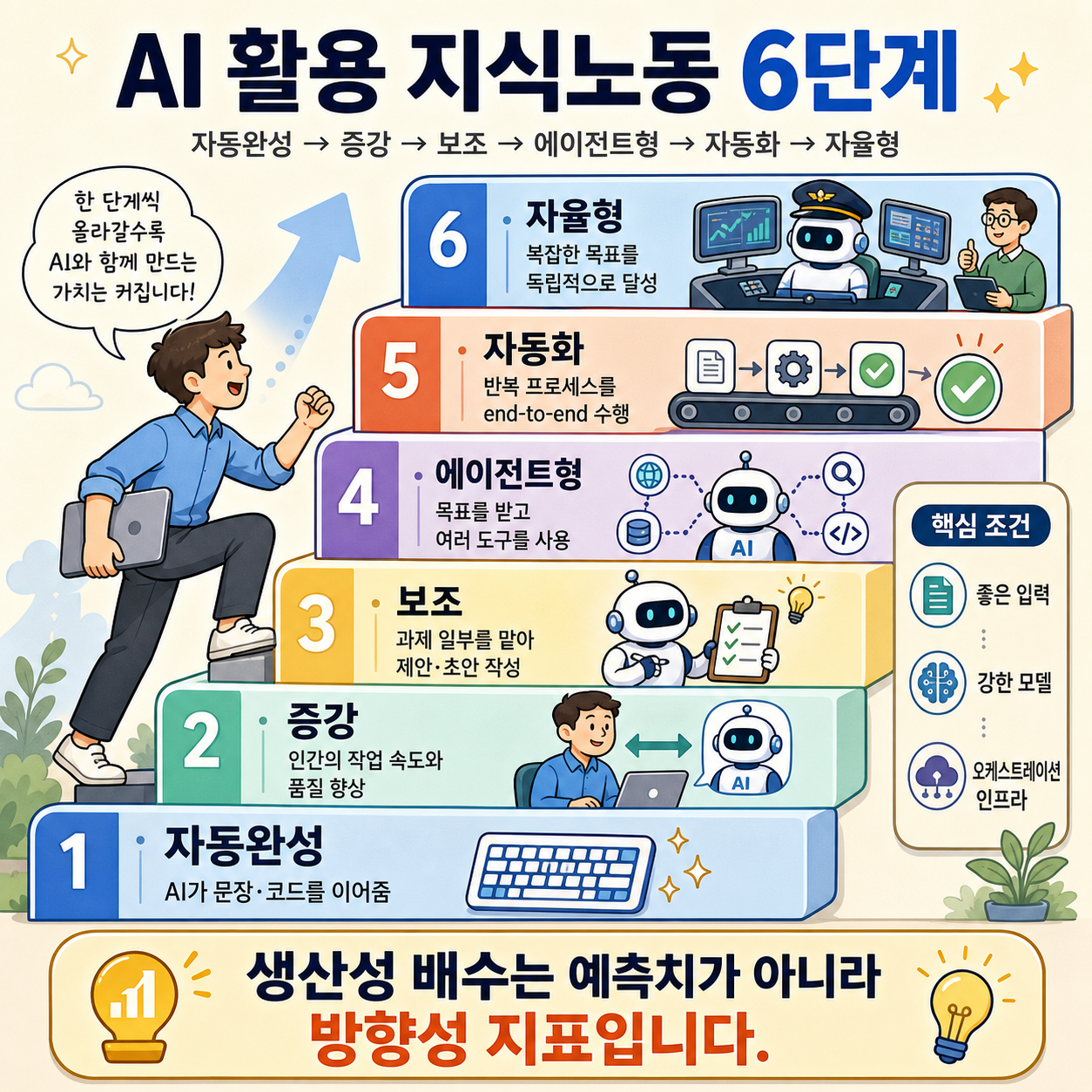 🪜 Six Levels of AI-Leveraged Knowledge Work 내용을 설명하는 본문 이미지