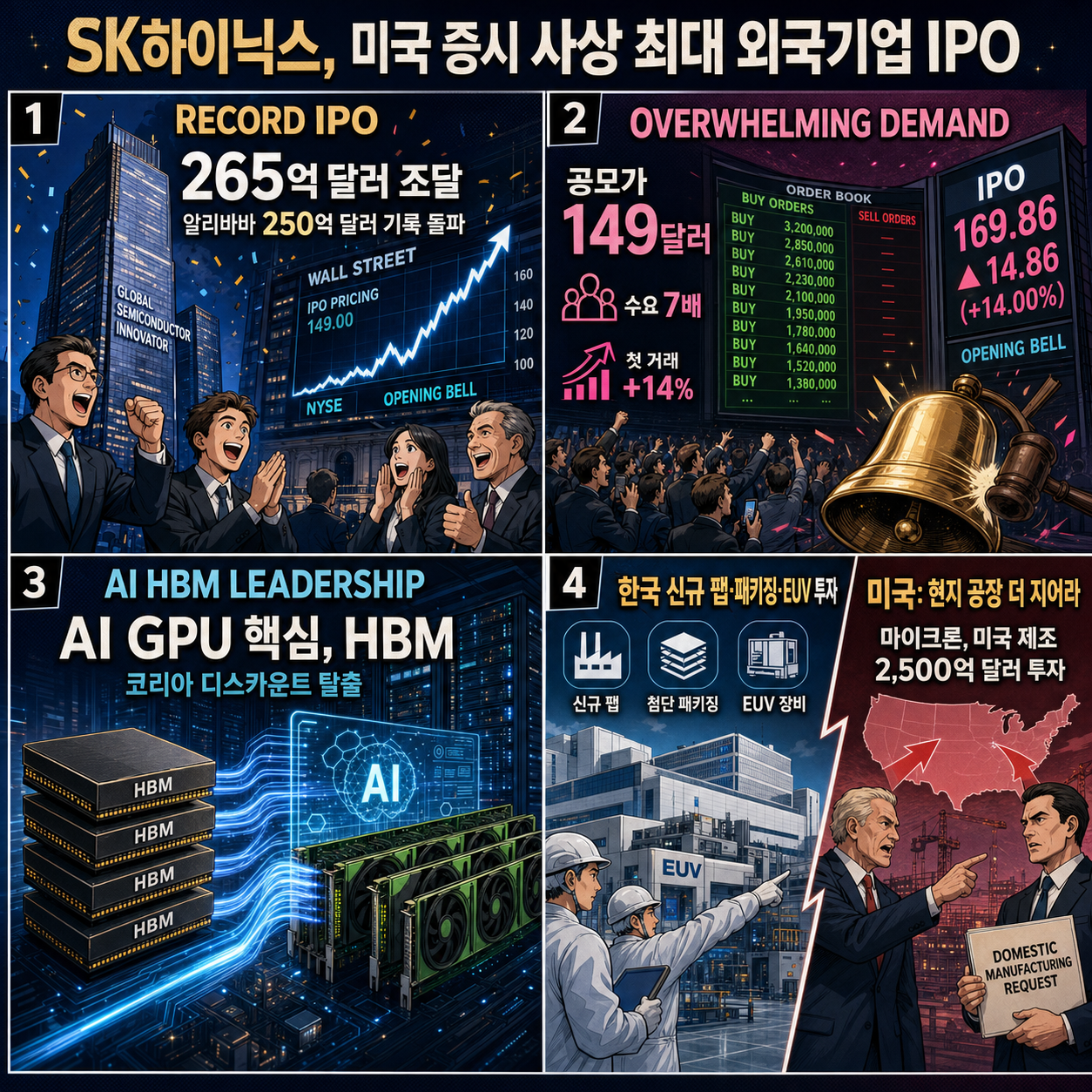 SK Hynix raises $26.5B in the biggest foreign IPO in US history, is urged to build new US fabs 내용을 설명하는 본문 이미지