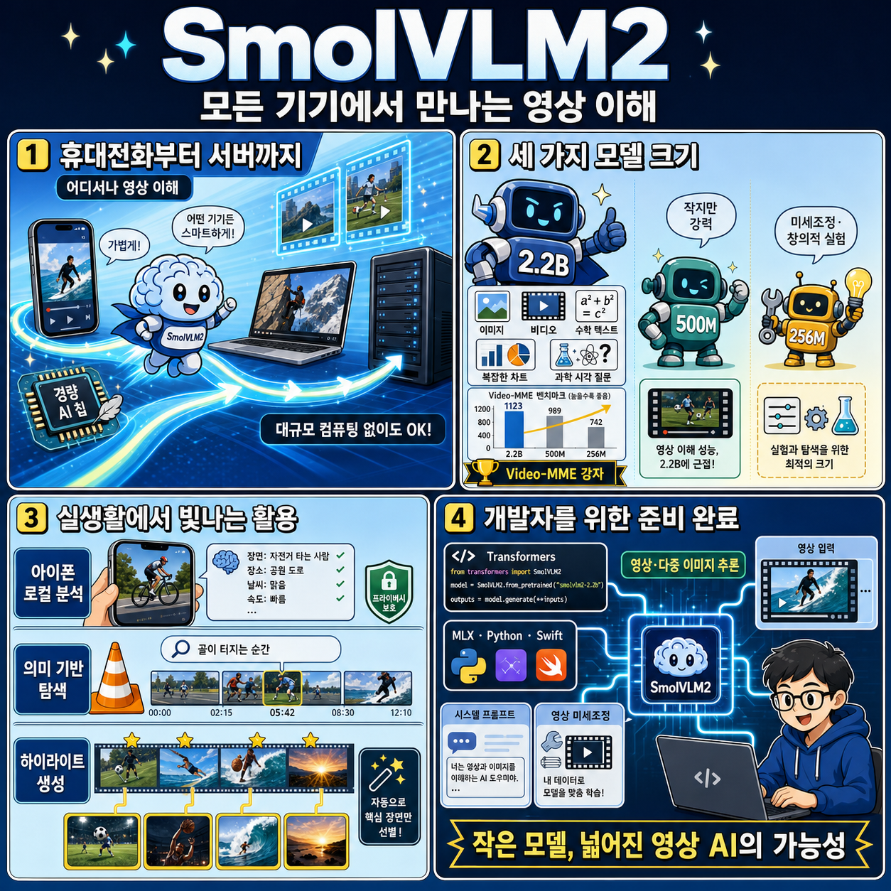 SmolVLM2: Bringing Video Understanding to Every Device 내용을 설명하는 본문 이미지